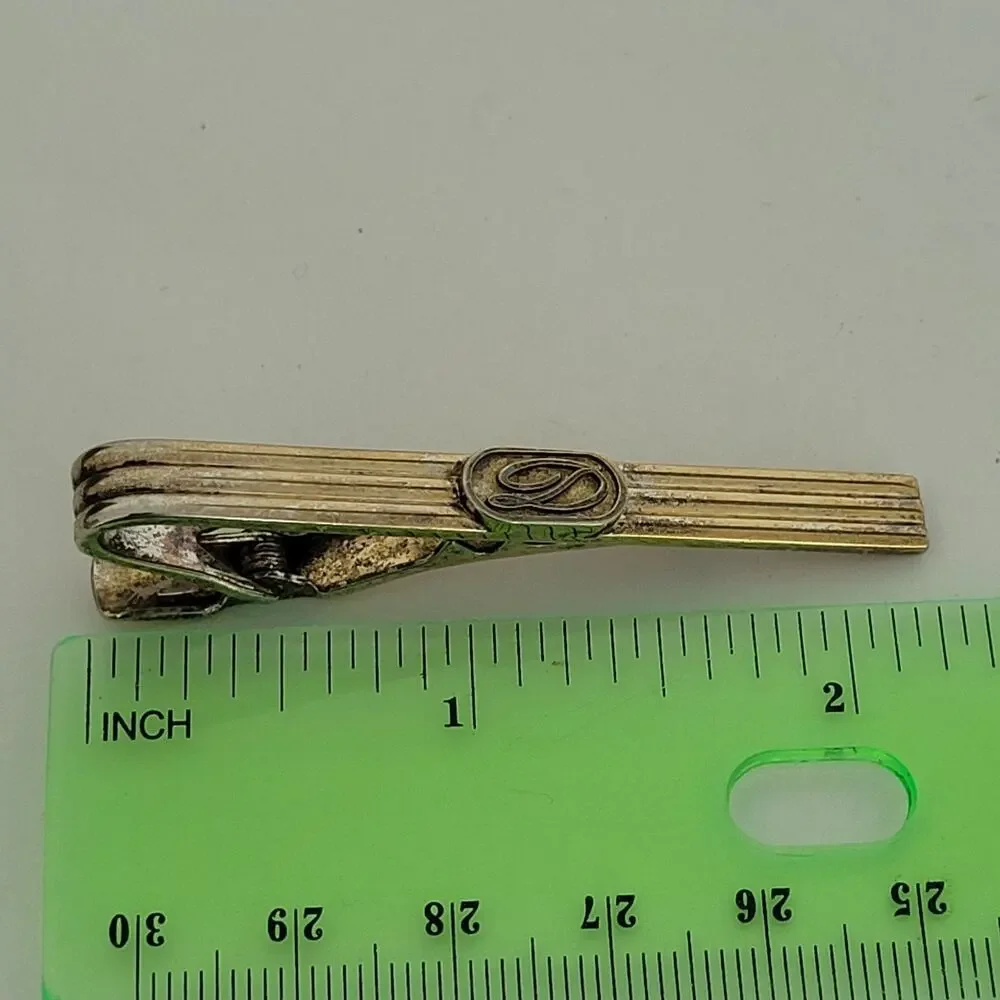 S.T. Dupont D Tie Bar Clip Clasp‎ Gold Silver Tone 2in Logo Vintage Logo Fair
